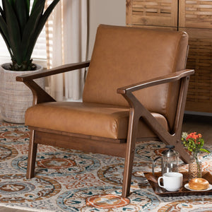 Baxton Studio Baxton Studio Bianca Lounge Chair - Mid-Century Walnut Brown Frame & Tan Faux Leather Comfort Seat Bianca-Tan/Walnut Brown-CC