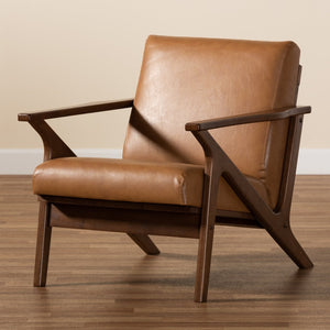 Baxton Studio Baxton Studio Bianca Lounge Chair - Mid-Century Walnut Brown Frame & Tan Faux Leather Comfort Seat Bianca-Tan/Walnut Brown-CC