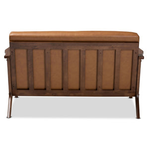 Baxton Studio Baxton Studio Bianca Mid-Century Loveseat in Walnut Brown & Tan Faux Leather - Stylish Comfort! Bianca-Tan/Walnut Brown-LS