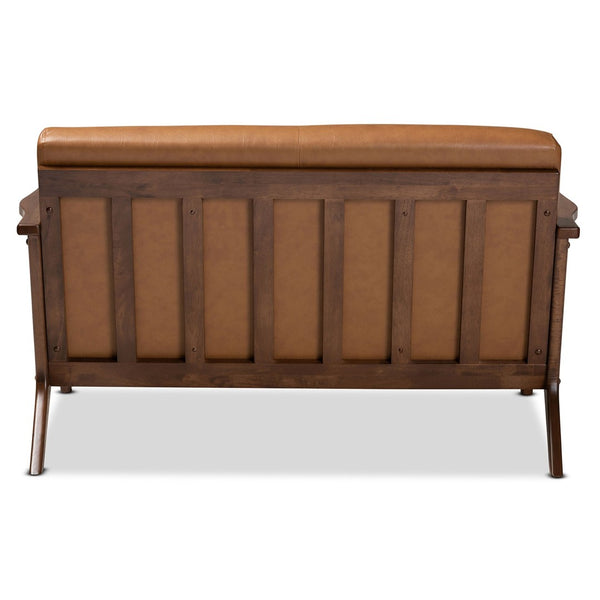 Baxton Studio Baxton Studio Bianca Mid-Century Loveseat in Walnut Brown & Tan Faux Leather - Stylish Comfort! Bianca-Tan/Walnut Brown-LS