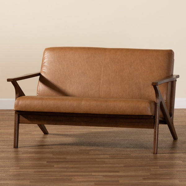 Baxton Studio Baxton Studio Bianca Mid-Century Loveseat in Walnut Brown & Tan Faux Leather - Stylish Comfort! Bianca-Tan/Walnut Brown-LS