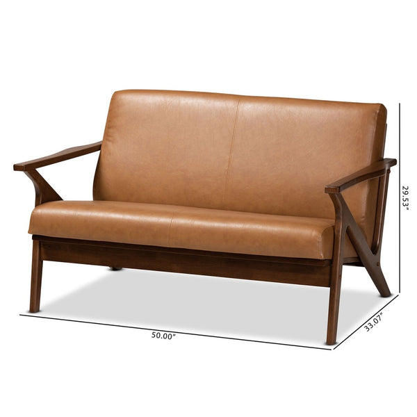 Baxton Studio Baxton Studio Bianca Mid-Century Loveseat in Walnut Brown & Tan Faux Leather - Stylish Comfort! Bianca-Tan/Walnut Brown-LS
