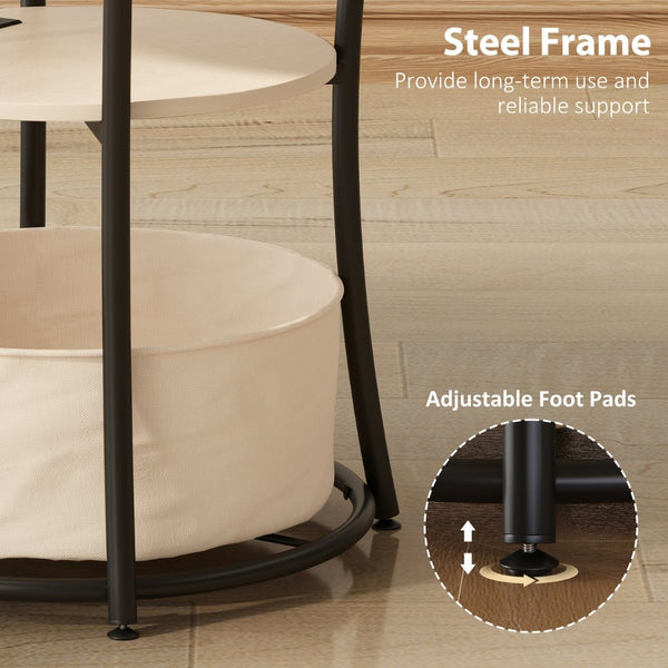 English Elm Coffee Round End Table 3 Tier with Built-in Charging Station Natural Wood Steel Frame T3971P390441