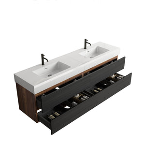 English Elm Galan 72 Inch Double Sink Vanity Fluted Wood Quartz Top Freestanding Bathroom Cabinet W1865S00172