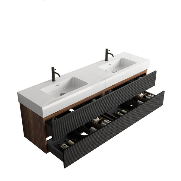 English Elm Galan 72 Inch Double Sink Vanity Fluted Wood Quartz Top Freestanding Bathroom Cabinet W1865S00172