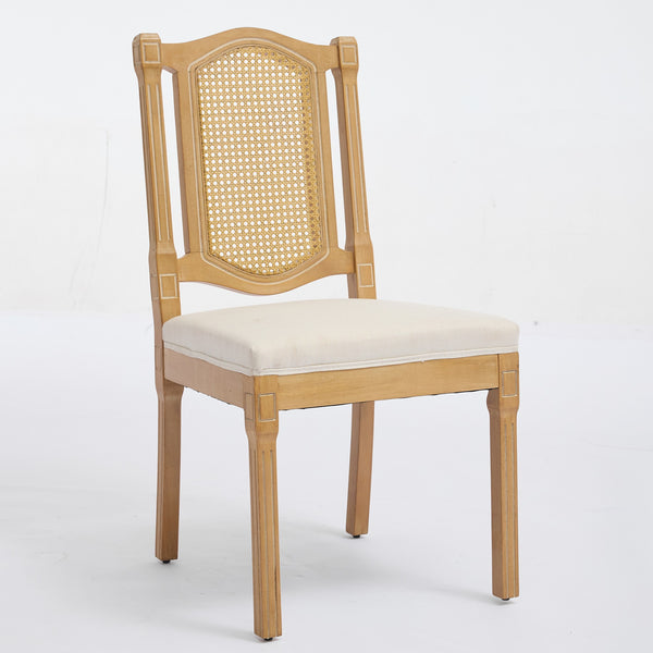 English Elm Full Solid wood rattan-back dining chair with breathable matte linen cushion, high-resilience foam comfort W1143P384364 W1143P384364