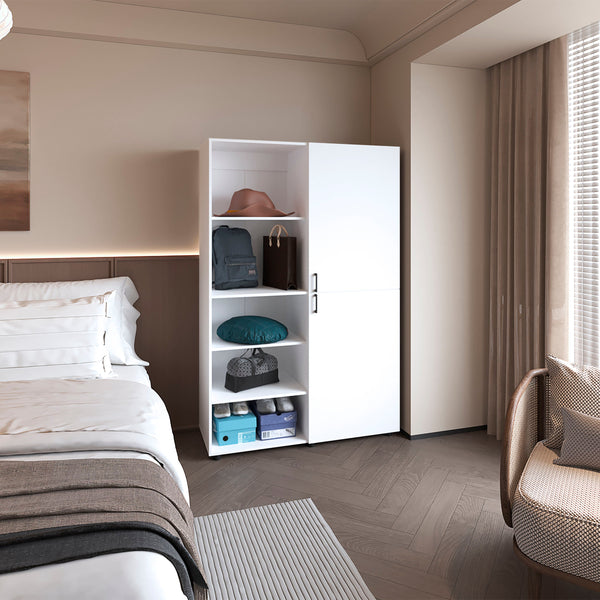 English Elm White Modern 2-Door Wardrobe with Open Shelves and Concealed Storage, Durable Melamine Finish, Space-Saving Design B062S01380
