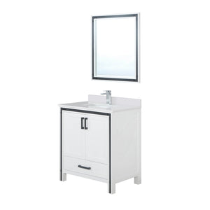 English Elm White Bath Vanity 30" W x 22" D with Cultured Marble Top, Chrome Faucet & 28" Mirror, Scratch‑Resistant B2731S01354