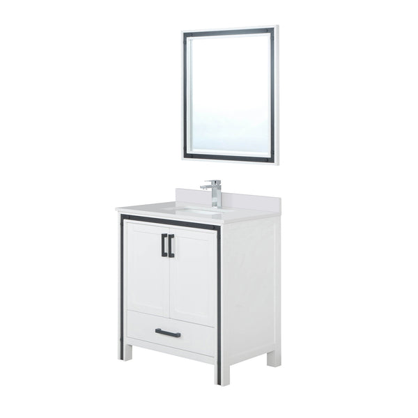 English Elm White Bath Vanity 30" W x 22" D with Cultured Marble Top, Chrome Faucet & 28" Mirror, Scratch‑Resistant B2731S01354