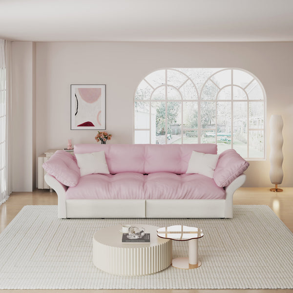English Elm 74.8" Queen Pull Out Sofa Bed - Stylish 3-In-1 Convertible Velvet Loveseat With Soft Pillows, Pink W1885S00172