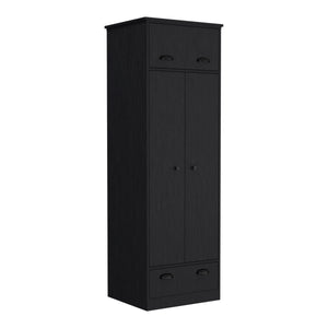 English Elm Falkland Armoire with Spacious Double-Door Storage, Hanging Rod, Upper Hinged Drawer & Chic Handles Black 73 L x 24 W x 3 H B200S00369
