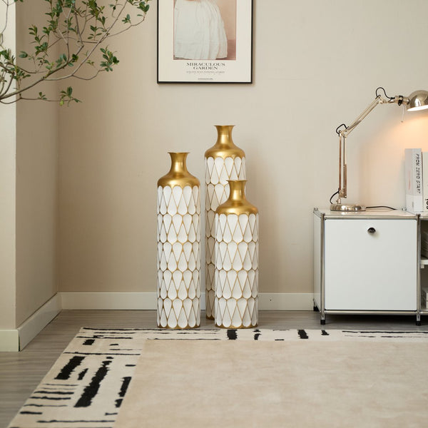 English Elm Floor Droplet-Shaped Metal Vase Set - 3-Piece Modern Glam Decor For Home, Entryway & Living Rooms W2796P255601