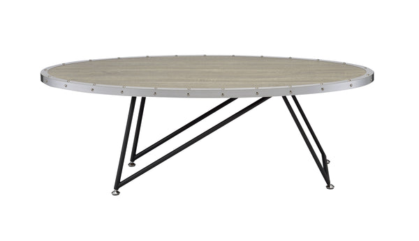English Elm Allis Oval Weathered Gray Oak Coffee Table with Industrial Metal Trim and Sturdy Metal Base, 70lb Limit B2726P281893