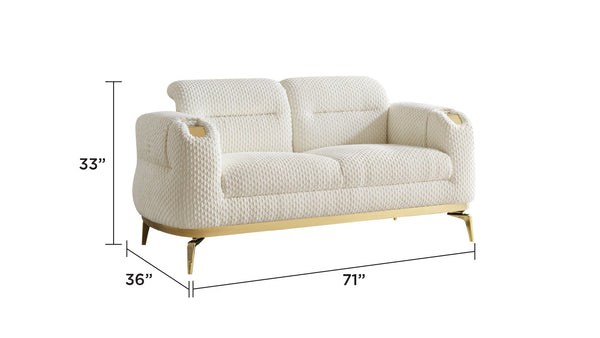 English Elm Zoe Modern 2Pc Living Room Set: Plush Sofa & Loveseat In Cream With Elegant Gold Accents, Nj Stock B009S01881-GIGA