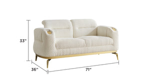 English Elm Zoe Modern 3-Piece Living Room Set: Cream Chenille Sofa, Loveseat & Chair With Gold Accents B009S01882-GIGA