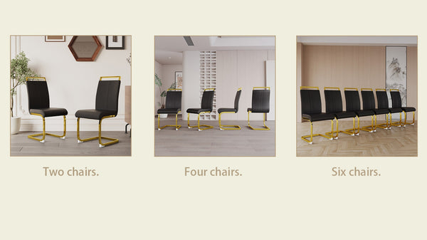 English Elm Modern Black Faux Leather High Back Dining Chair Set with Gold Plated Metal Legs W3732P386859