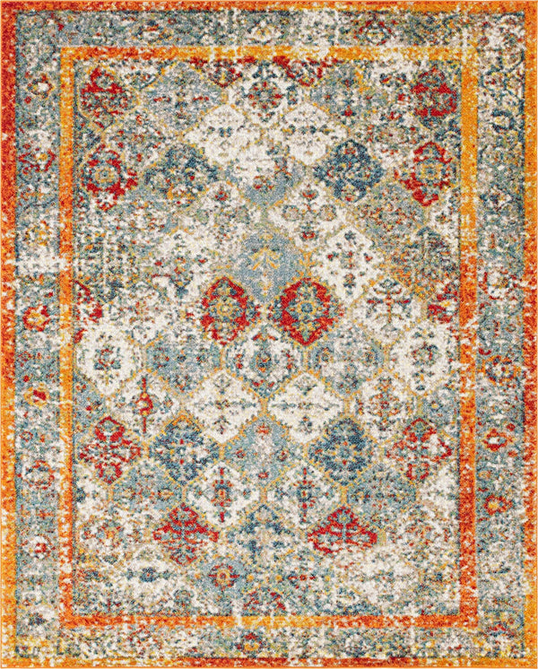 Unique Loom Rosso Gabrieli Machine Made Geometric Rug Beige, Blue/Gray/Ivory/Navy Blue/Orange/Red 8' 0" x 10' 0"