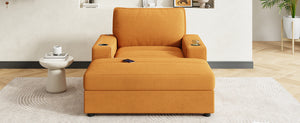 English Elm Christopher Knight Home® - 42.8" Oversized Chaise Lounge with Storage Ottoman, Corduroy Upholstery, USB Port & Cup Holders for Cozy Living Space Yellow N765P350851Y