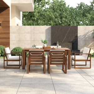 English Elm Trexm Acacia Wood Outdoor Dining Set Seats Six with Umbrella Hole Rustic Patio Beige,Mocha TM000019AAP