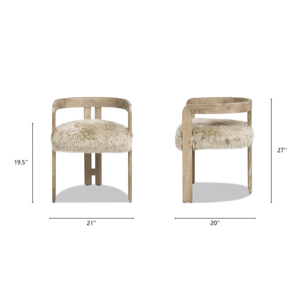 English Elm Jennifer Taylor Home - Millwick Solid Ash 21" Low Back Dining Chair with Natural Blonde New Zealand Sheepskin Fur Seat, Chic B2719P238363