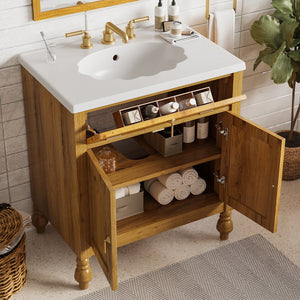 English Elm Christopher Knight Home® - 30-Inch Walnut Vanity with Seashell Resin Sink, Flip-Up Organizer, Soft-Close Doors & Legs Brown N765P33417576B