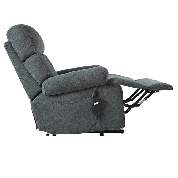 English Elm Oversized Power Lift Recliner Chair with Remote Control, Spacious Fabric Seat and Side Pocket for Comfort and Support Dark Gray W1028P261272