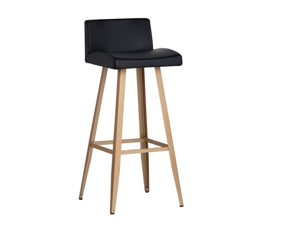 Sunpan Dani Chic Bar Stool with Antique Black Faux Leather & Brushed Champagne Gold Frame for Stylish Dining Bar Height