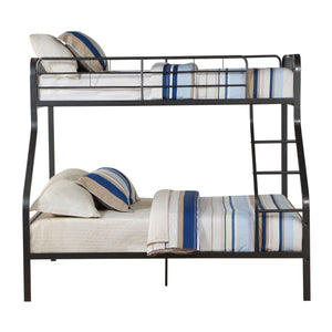 English Elm Gunmetal Twin XL/Queen Bunk Bed Solid Pine 13-Slat Support, Built-In Right Ladder, Space-Saving Rustic Finish B062S00468