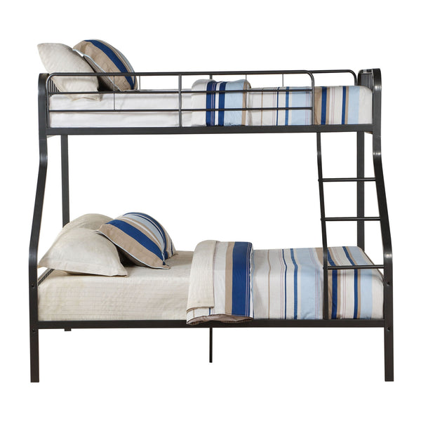 English Elm Gunmetal Twin XL/Queen Bunk Bed Solid Pine 13-Slat Support, Built-In Right Ladder, Space-Saving Rustic Finish B062S00468