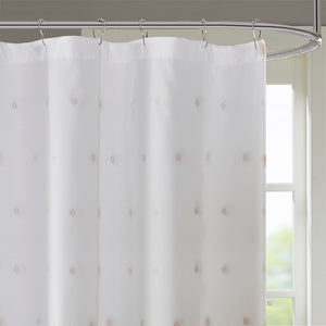 JLA Home Madison Park - Shower Curtain with Soft Fabric Pom-Poms on White Ground — Textured, Machine-Washable 72"x72" Blush MP70-7471