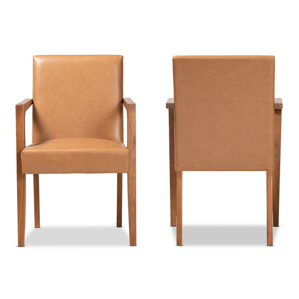 Baxton Studio Baxton Studio Andrea Mid-Century Modern Armchair Set - Tan Faux Leather & Walnut Wood Elegance BBT5267-Tan/Walnut-Chair