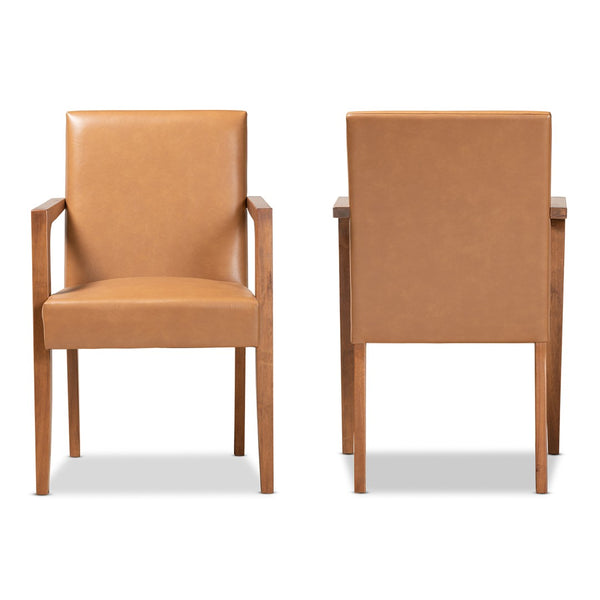 Baxton Studio Baxton Studio Andrea Mid-Century Modern Armchair Set - Tan Faux Leather & Walnut Wood Elegance BBT5267-Tan/Walnut-Chair