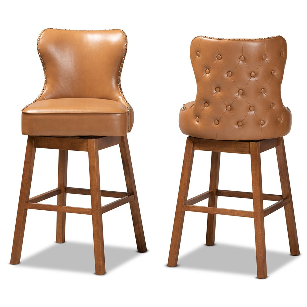 Baxton Studio Baxton Studio Swivel Bar Stool Set - Modern Tan Faux Leather & Walnut Wood, Glamorous Design! BBT5246B-Tan/Walnut-BS