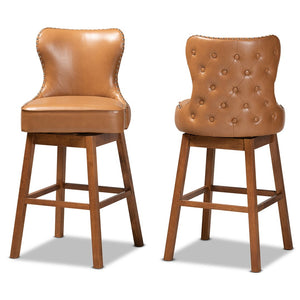 Baxton Studio Baxton Studio Swivel Bar Stool Set - Modern Tan Faux Leather & Walnut Wood, Glamorous Design! BBT5246B-Tan/Walnut-BS