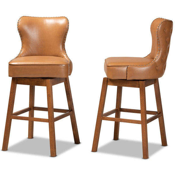 Baxton Studio Baxton Studio Swivel Bar Stool Set - Modern Tan Faux Leather & Walnut Wood, Glamorous Design! BBT5246B-Tan/Walnut-BS