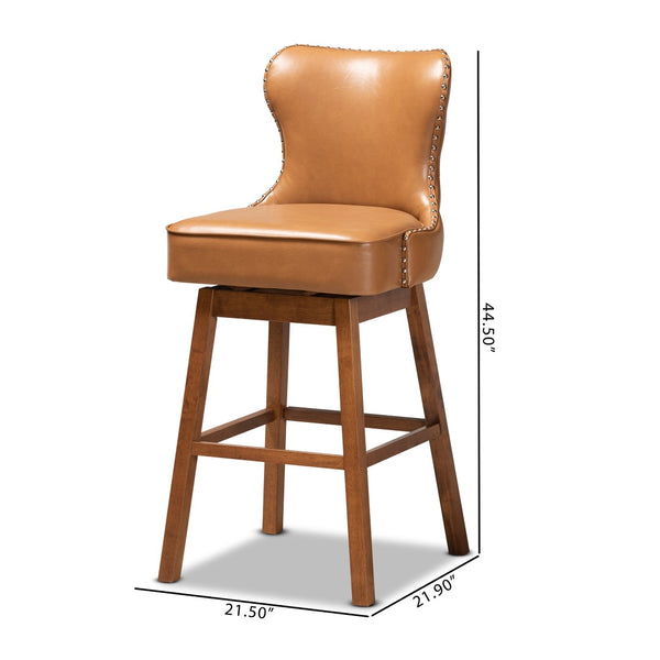 Baxton Studio Baxton Studio Swivel Bar Stool Set - Modern Tan Faux Leather & Walnut Wood, Glamorous Design! BBT5246B-Tan/Walnut-BS