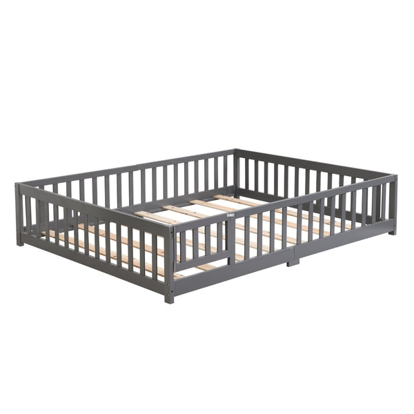 English Elm Twin Pine Wood Floor Bed with Safety Guardrails and Door for Kids Bedroom W495123245
