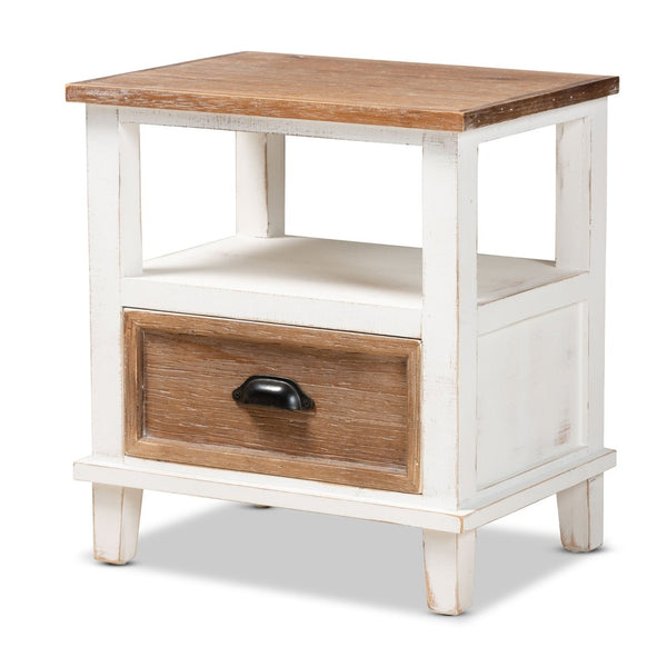 Baxton Studio Baxton Studio Glynn Rustic Farmhouse End Table with Weathered Two-Tone Finish and Storage Solutions JY19Y1063-White/Oak-ET