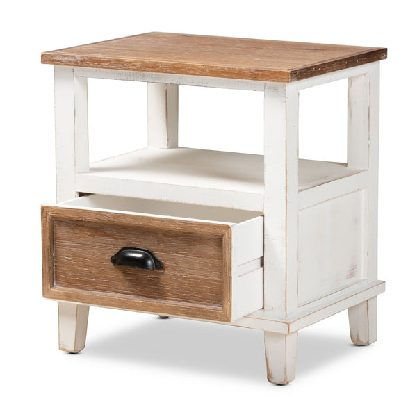 Baxton Studio Baxton Studio Glynn Rustic Farmhouse End Table with Weathered Two-Tone Finish and Storage Solutions JY19Y1063-White/Oak-ET