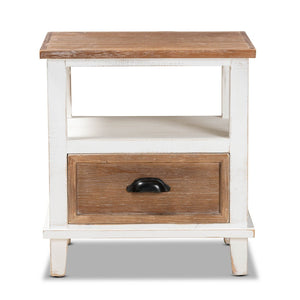 Baxton Studio Baxton Studio Glynn Rustic Farmhouse End Table with Weathered Two-Tone Finish and Storage Solutions JY19Y1063-White/Oak-ET