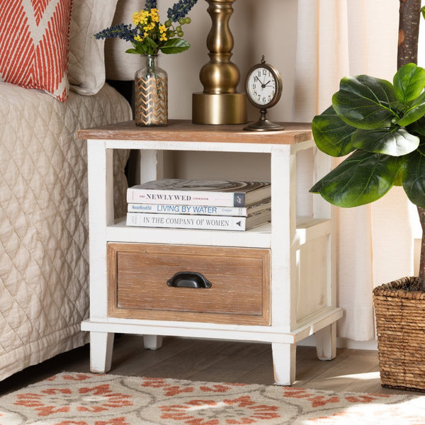 Baxton Studio Baxton Studio Glynn Rustic Farmhouse End Table with Weathered Two-Tone Finish and Storage Solutions JY19Y1063-White/Oak-ET