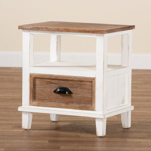 Baxton Studio Baxton Studio Glynn Rustic Farmhouse End Table with Weathered Two-Tone Finish and Storage Solutions JY19Y1063-White/Oak-ET