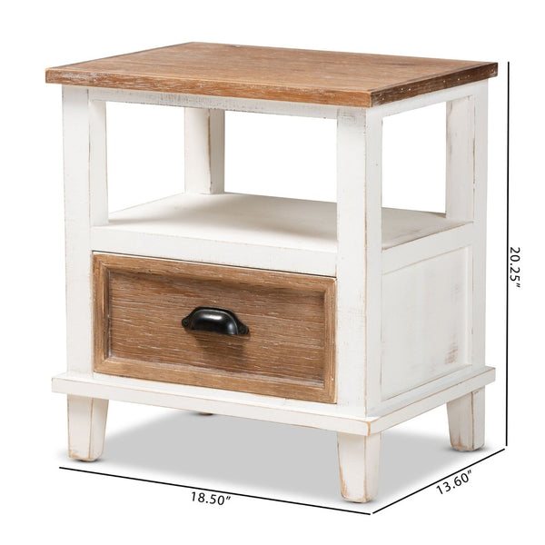 Baxton Studio Baxton Studio Glynn Rustic Farmhouse End Table with Weathered Two-Tone Finish and Storage Solutions JY19Y1063-White/Oak-ET