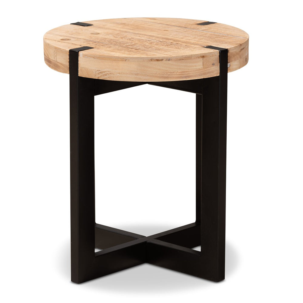 Baxton Studio Baxton Studio Horace Rustic Industrial Round End Table in Natural Brown & Black Metal for Small Spaces JY17B4012-Brown/Black-ET