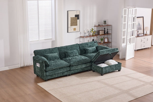 English Elm United Oversized 112" Sectional Sofa Cloud Couch - Modern Chenille L-Shaped With Storage Ottoman & Usb W1568S00191-GIGA