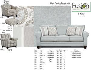 Fusion Grande Mist Accent Chair - Stylish Grey With Rolled Arms, Comfortable Cushions & Tapered Legs Grey Ws,100% Polypropylene 1142 Grande Mist Chair 1/2