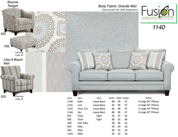 Fusion Grande Mist Sofa - Elegant Grey Design With Stain-resistant Fabric & Reversible Cushions, Versatile! Grey Ws,100% Polypropylene 1140 Grande Mist Sofa