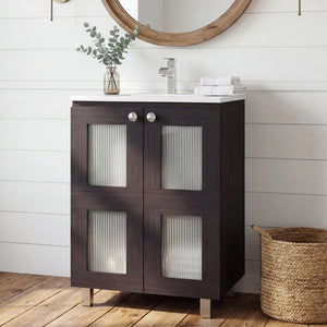 English Elm Haysi Frosted Glass Bathroom Vanity with Resin Sink and Shelved Storage Cabinet B070S00415