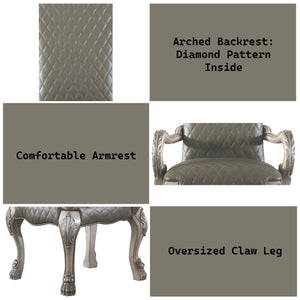 English Elm Dresden Vintage Bone White Arm Chair Set of 2 — Faux Leather High Back, Scrolled Arms, Diamond Tufted B2726P410325