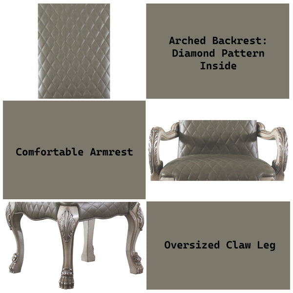 English Elm Dresden Vintage Bone White Arm Chair Set of 2 — Faux Leather High Back, Scrolled Arms, Diamond Tufted B2726P410325